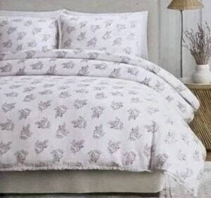 Shabby Chic 100% Cotton Floral Full Queen Size Duvet Set White Rose Pink Fringe